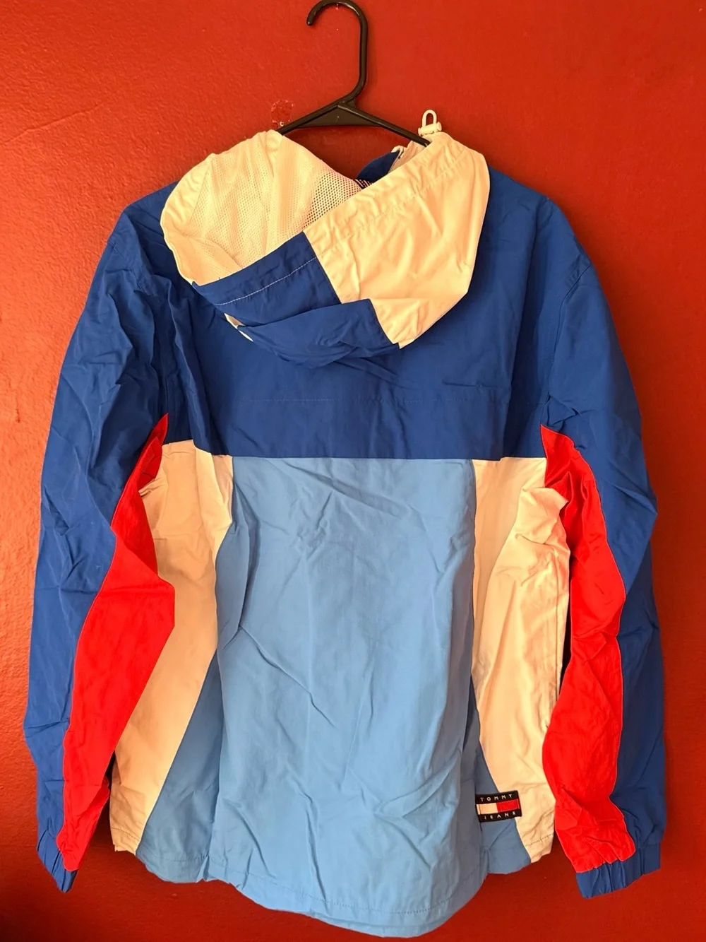 Tommy Jeans Colorblock Hooded Windbreaker Jacket Blue Red White Men’s Medium